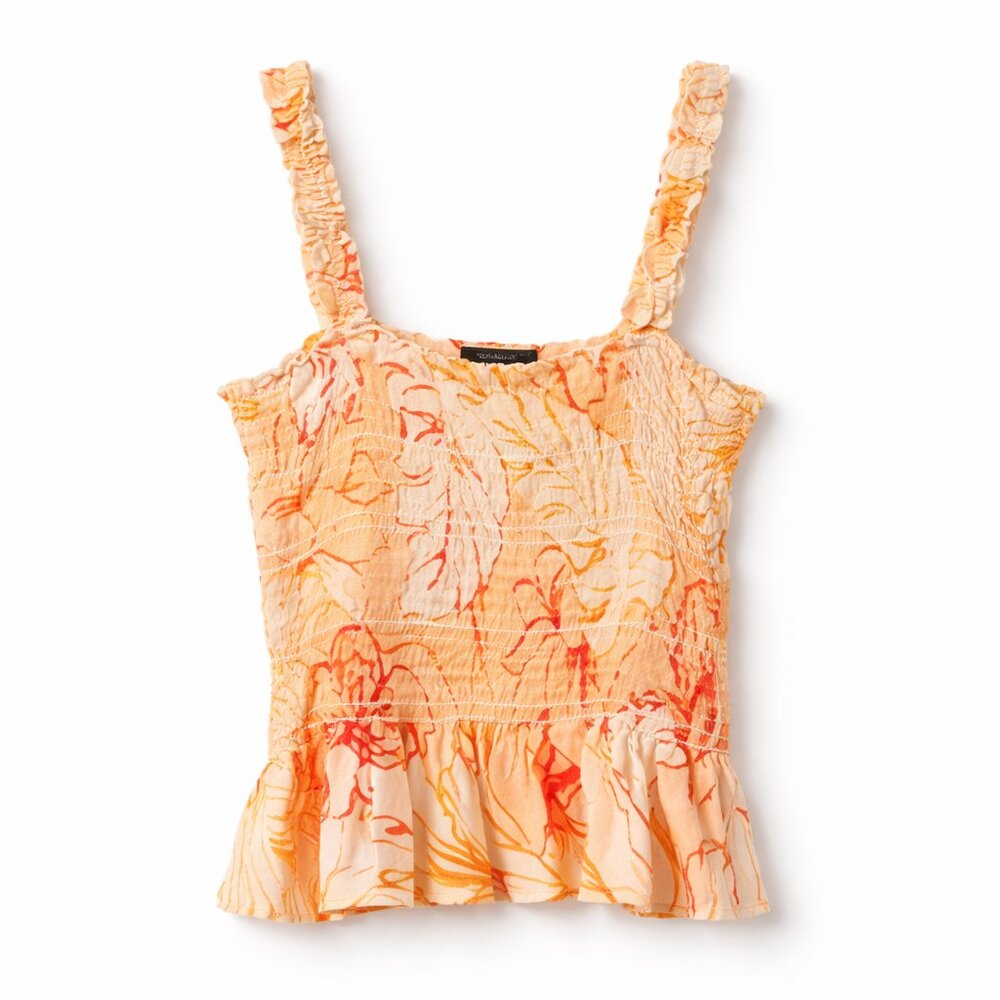 Patrons of Peace Youth Smocked Tank Top | Ruffle Strap Floral Peplum | Size S